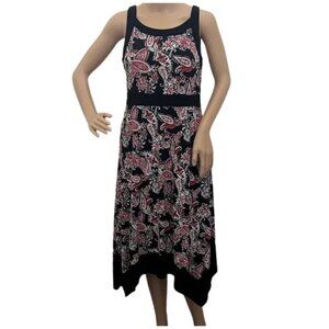 Elie McCarthy Paisley Pattern Red White & Black Sleeveless Stretch Dress Size PL